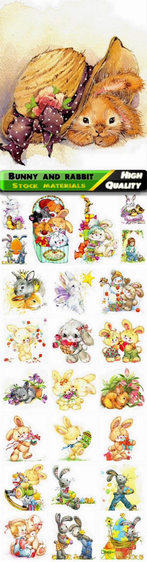 Watercolor Illustrations of bunny and rabbit creative art - 25 HQ Jpg
