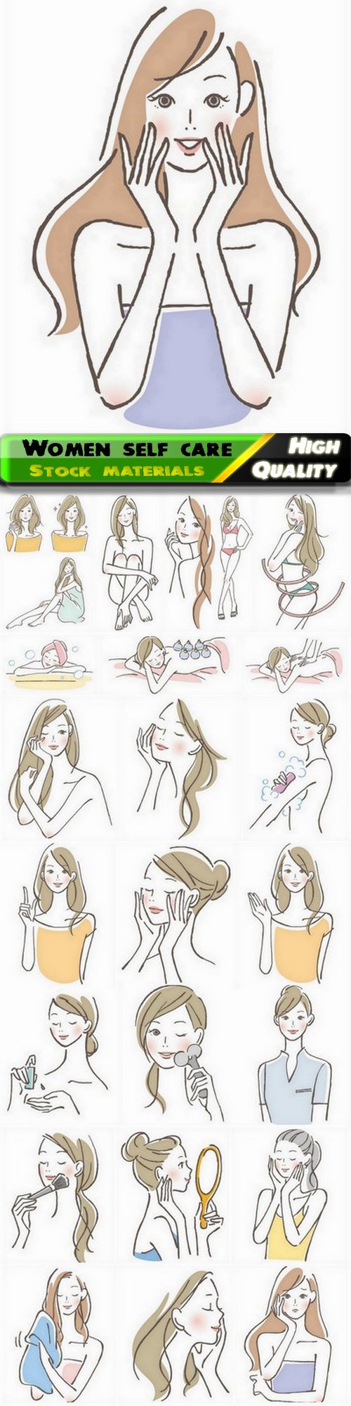 Sketches of women self care and girl with healthy body - 25 Eps