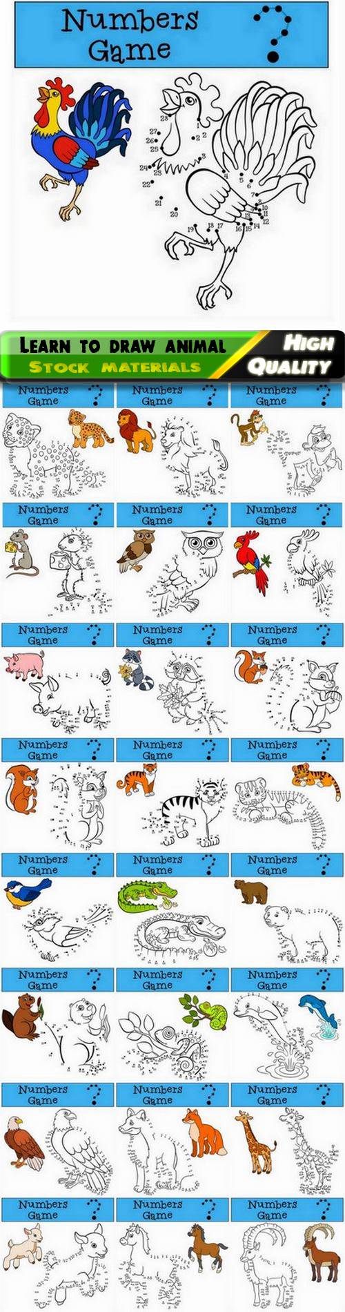 Learn to draw different animal from dot to dot for children - 25 Eps