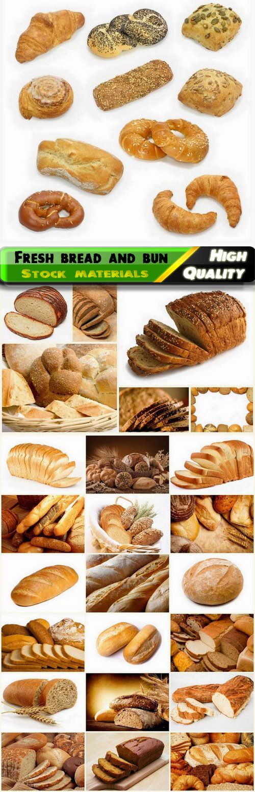 Fresh bread and bun with fried crust in bakery shop - 25 HQ Jpg