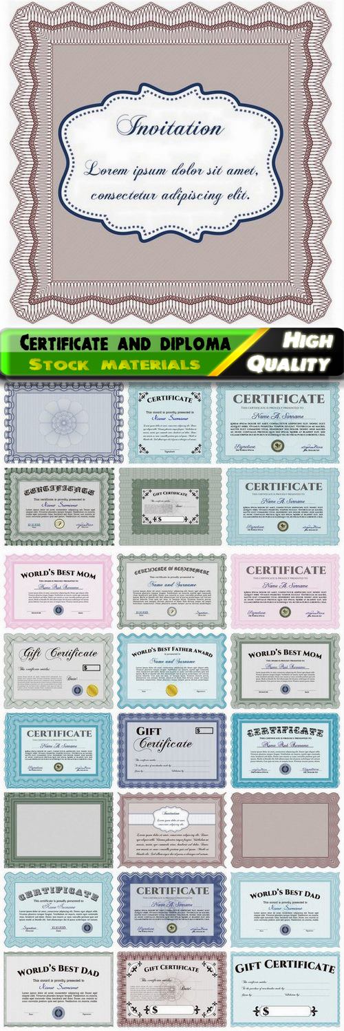 Gift certificate and diploma with guilloche stamp and frame 2 - 25 Eps