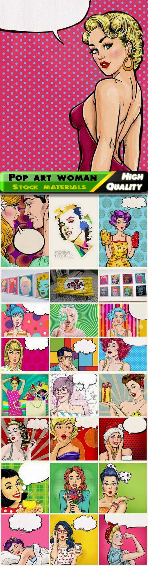 Pop art retro comic woman and girl with bubble for text - 25 HQ Jpg