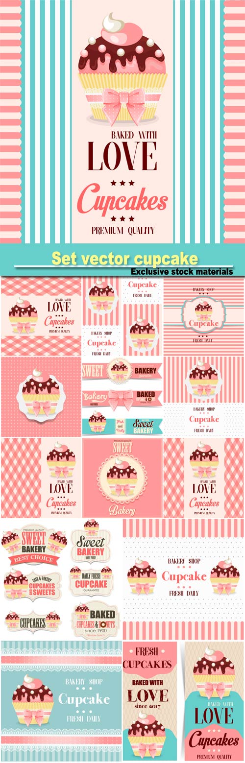 Set vector cupcake, backgrounds and stickers