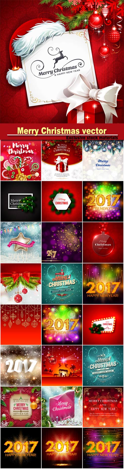 Merry Christmas greeting colorful vector illustration, New year background