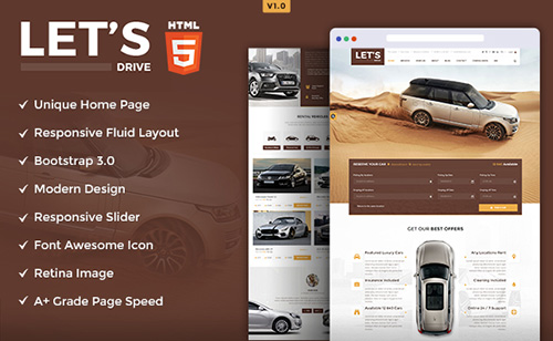 ThemeForest - Let's Drive v1.0.0 - Amazing Car Rental & Sale HTML5 Template - 16479654