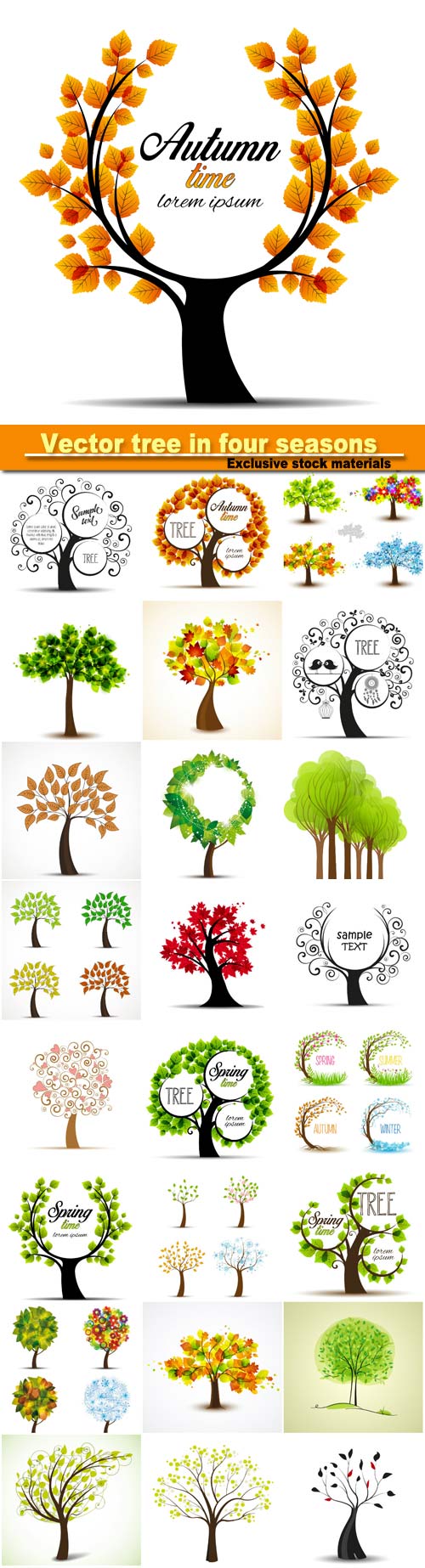 Vector tree in four seasons - spring, summer, autumn, winter