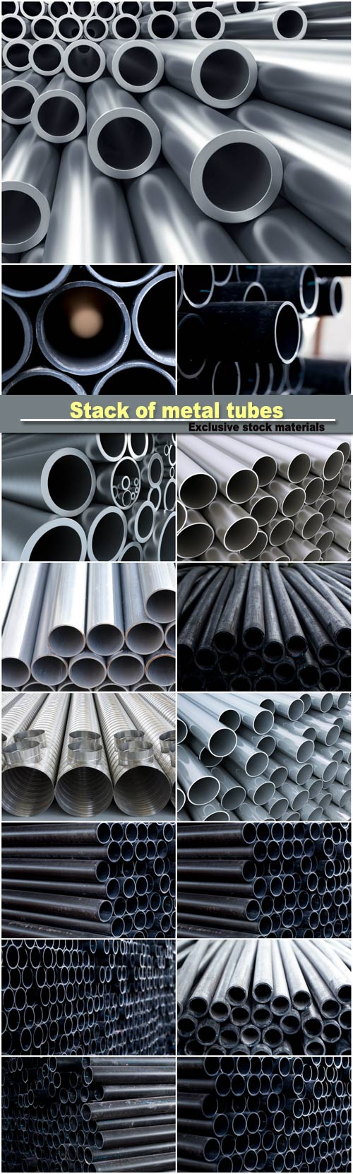 Stack of metal tubes, black pipe tube, industry quality background