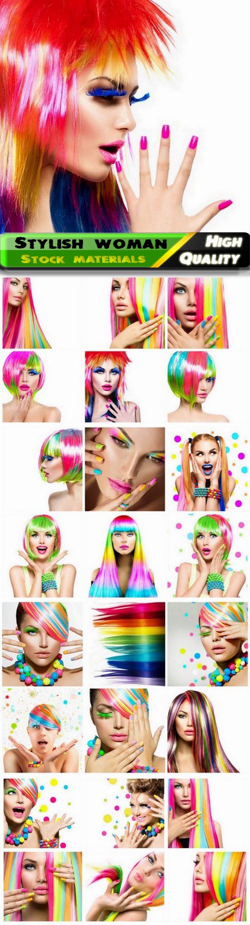 Stylish woman and fashion girl with colorful hair and makeup - 25 Jpg