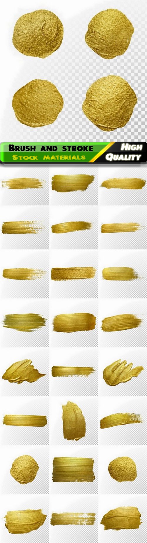 Gold paint splatter blot and brush and smear stroke stain - 25 Eps