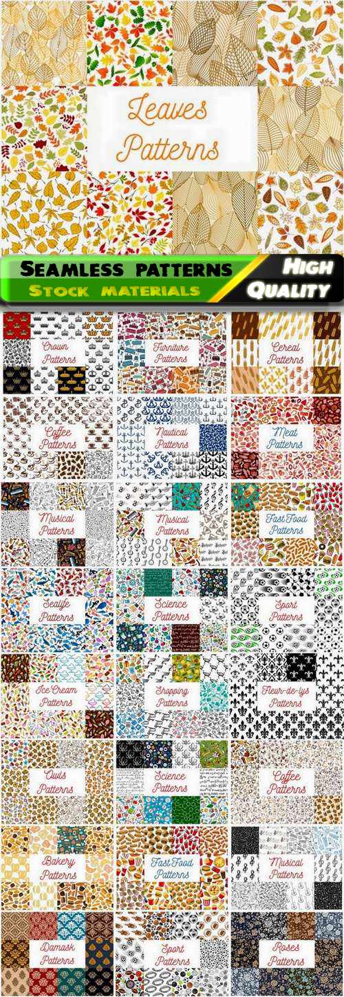 Abstract seamless patterns with food nature ornaments objects - 25 Eps