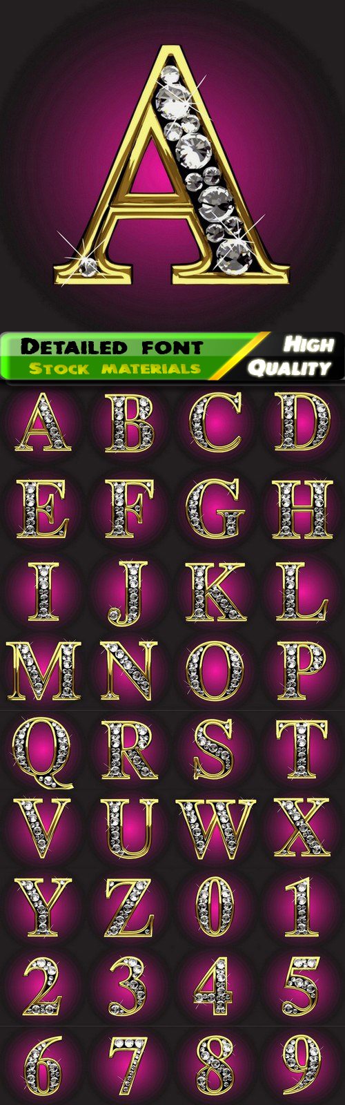 Gold detailed font and rich letter with gem and diamond - 25 Eps