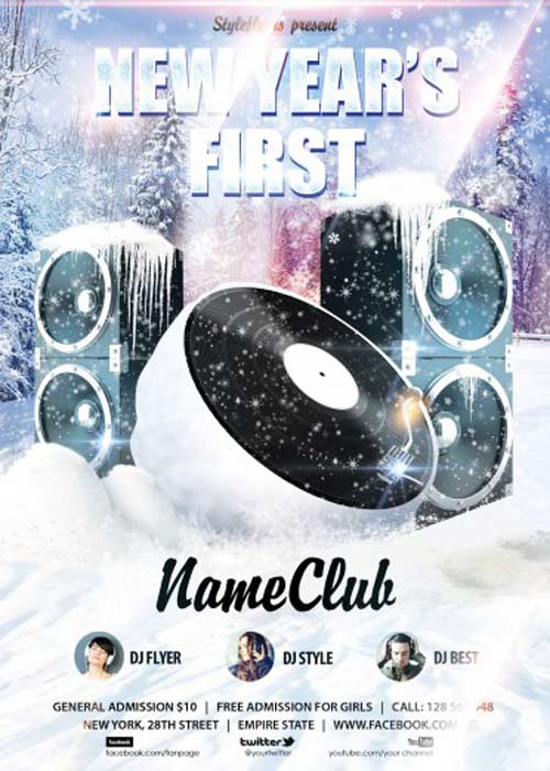 New Year’s First Party V5 PSD Flyer Template with Facebook Cover