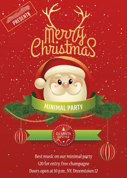 MinimalChristmas Party PSD V2 Flyer Template with Facebook Cover