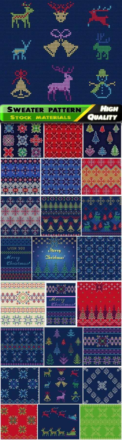 Ugly knitted sweater pattern with christmas ornament - 25 Eps