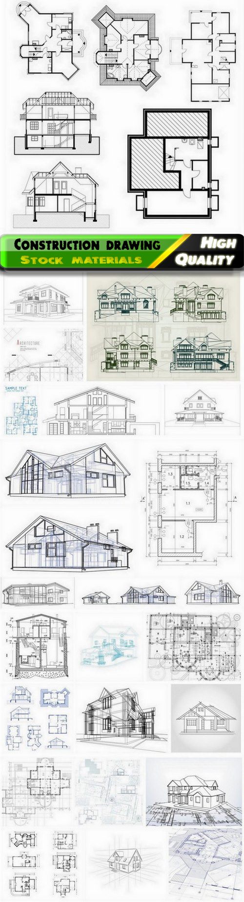Construction drawing and architecture blueprint of house building - 25 Eps