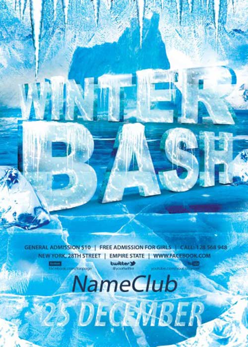 Winter Bash Party PSD V8 Flyer Template with Facebook Cover