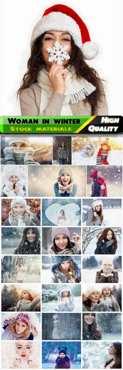 Woman and girl in warm clothes outdoors in winter with snow 25 Jpg