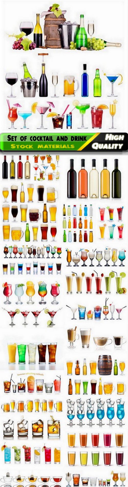 Set of alcoholic cocktail and fresh drink isolated 25 HQ Jpg