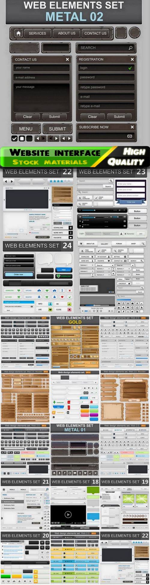 Website interface layout banner bar button icon glossy frame 20 Eps