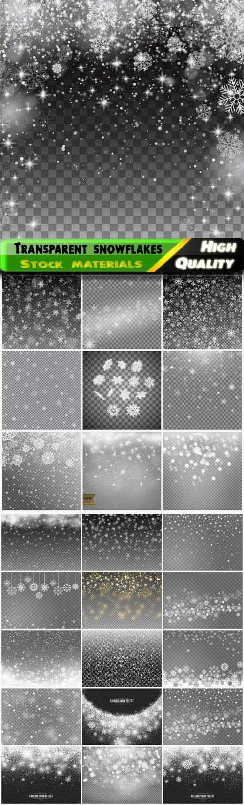 Shiny winter snowflakes and snow transparent 25 Eps