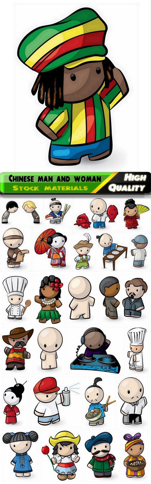 Funny Chinese man and woman illustration 25 Eps
