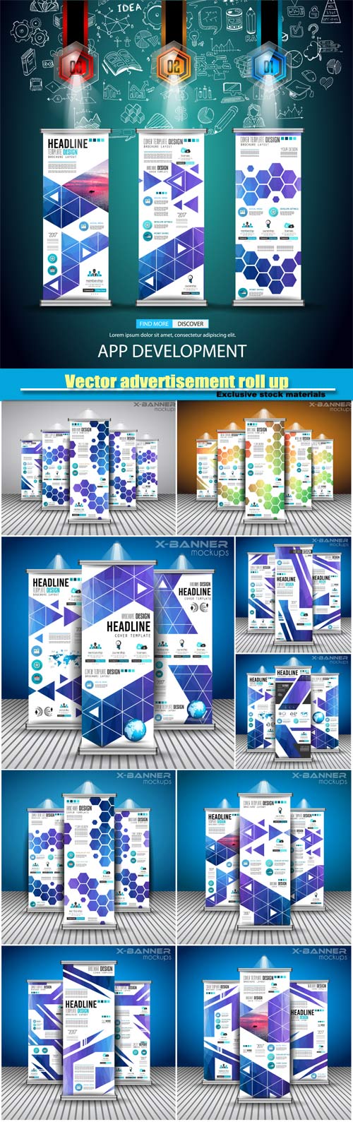 Vector advertisement roll up business flyers and brochure banners with vertical design