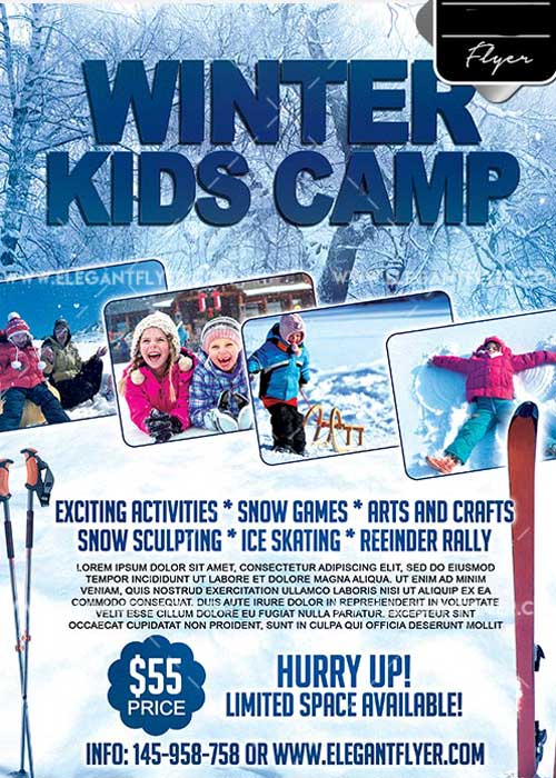 Winter Kids Camp Flyer PSD V6 Template + Facebook Cover