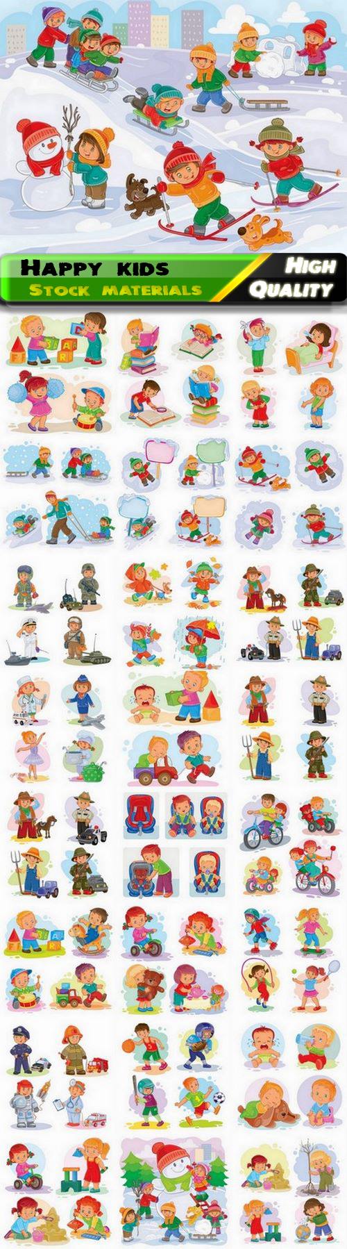 Happy kids and children of different profession illustration 25 Eps