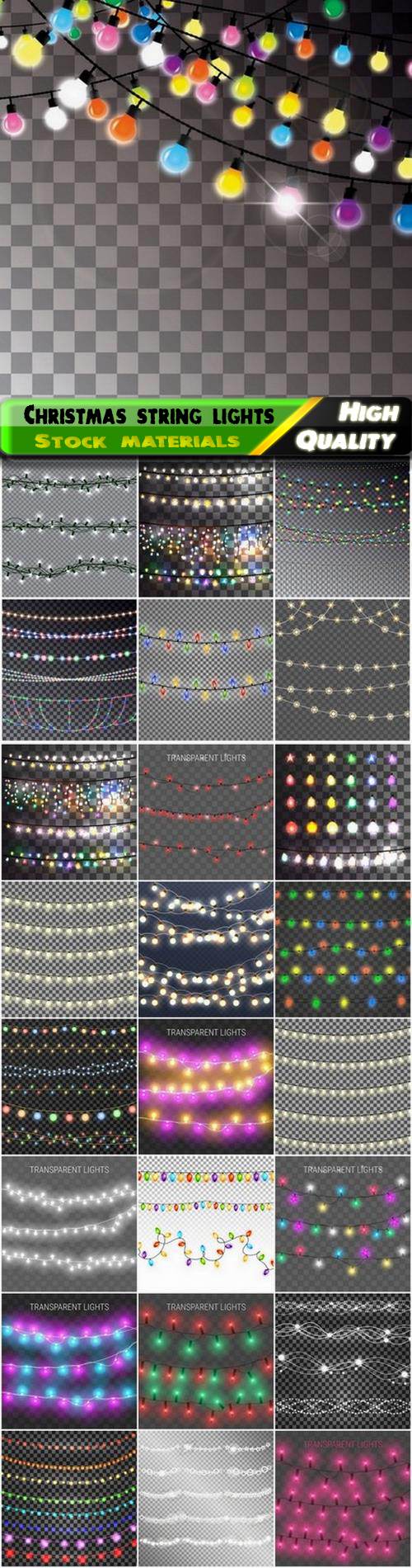Christmas string lights and holiday light effect transparent 25 Eps