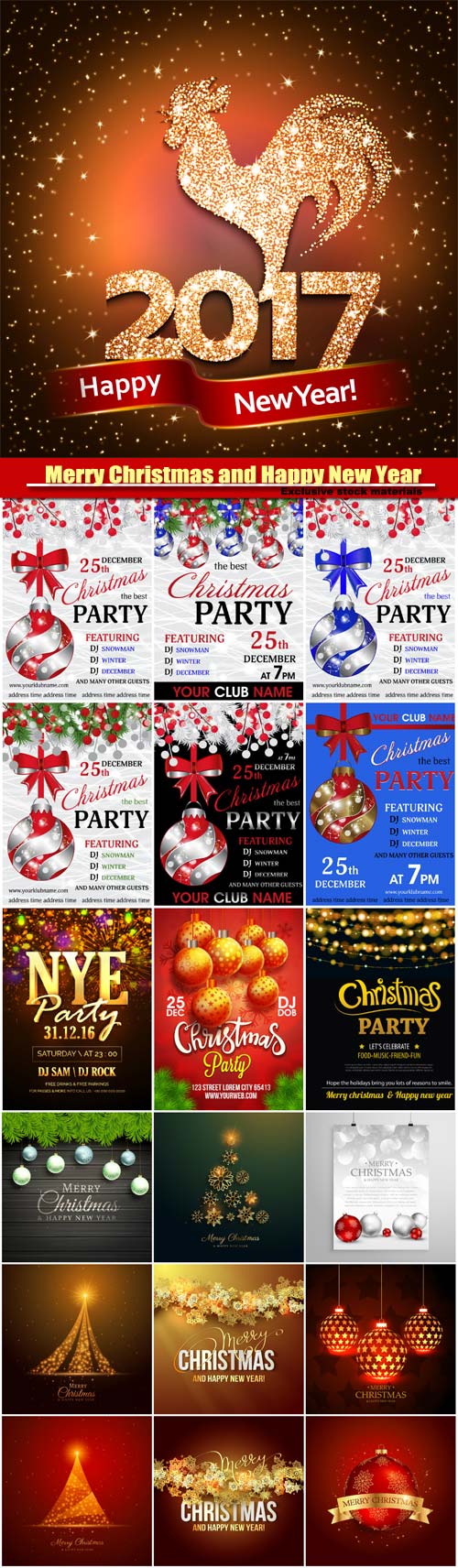 Christmas party vector invitation, Merry Christmas and Happy New Year