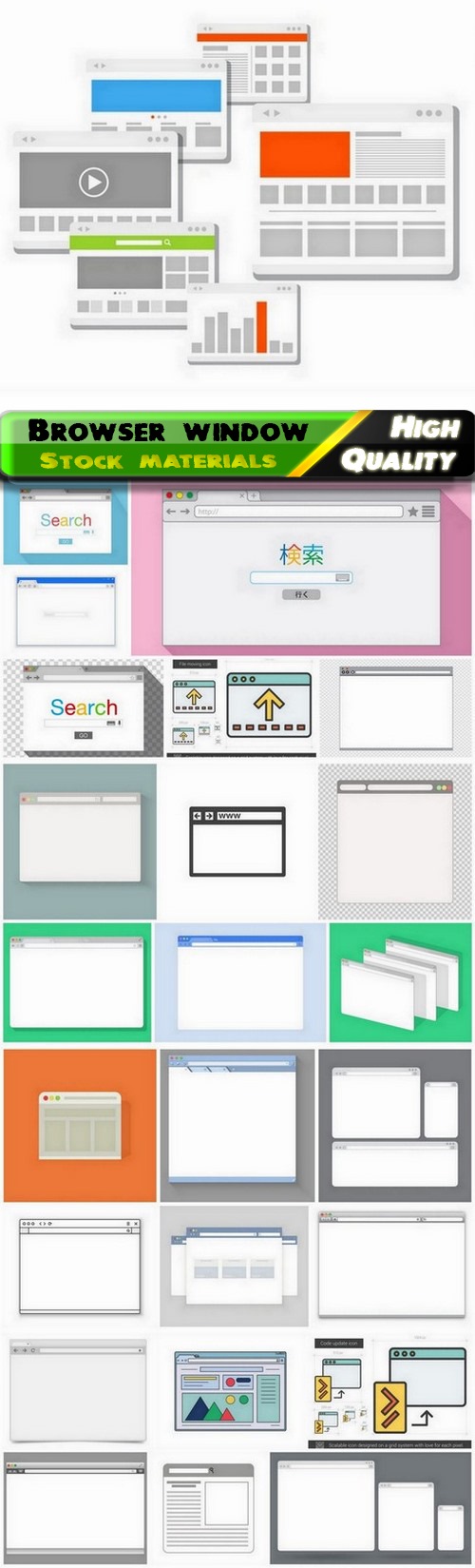 Browser window with search panel and bar icon 25 Eps