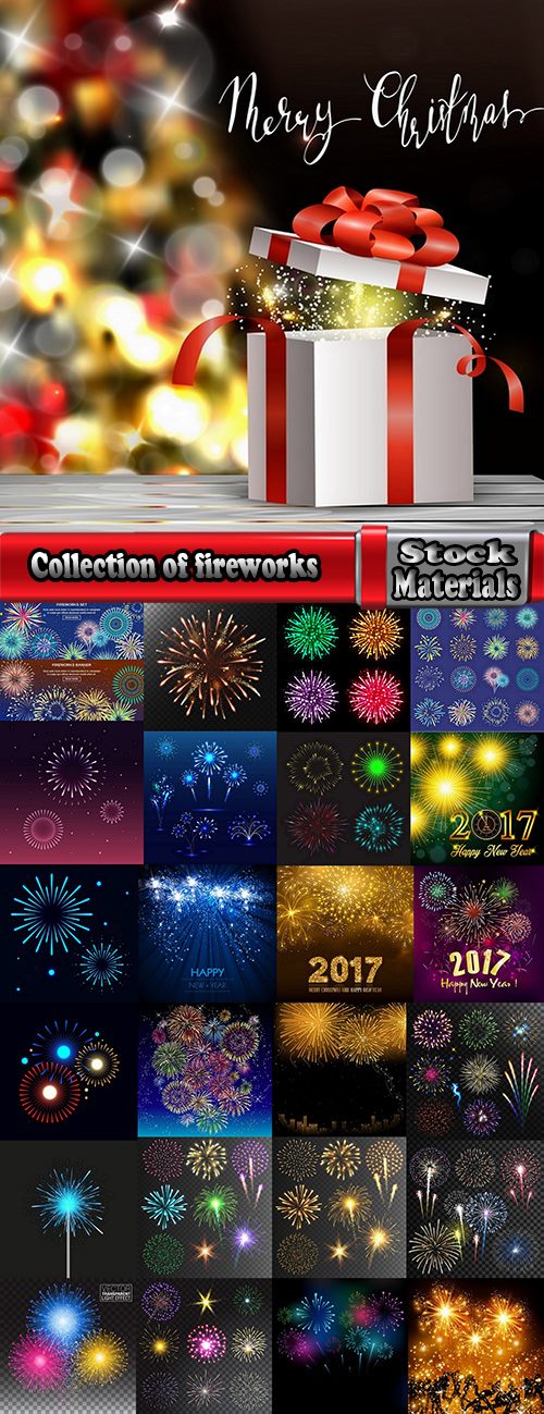Collection of fireworks holiday new year Christmas flash explosion 25 EPS