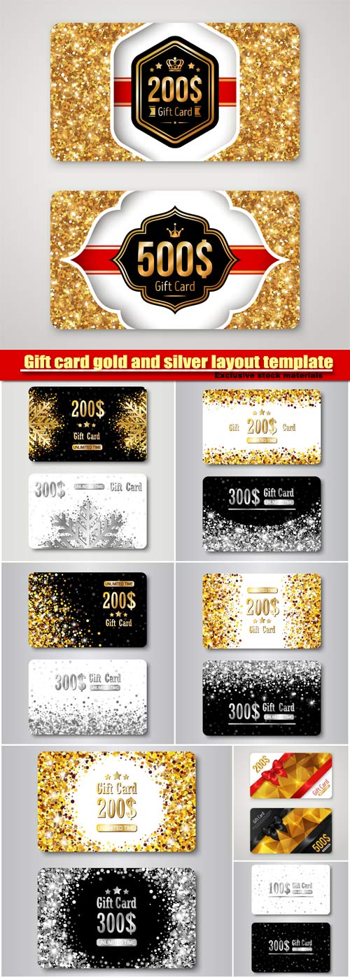 Gift card gold and silver layout template vector, premium certificate