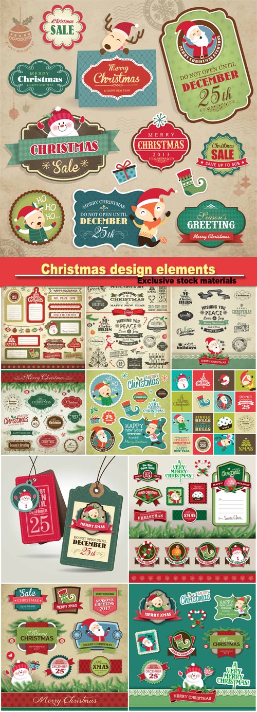 Christmas design elements, vector holiday labels