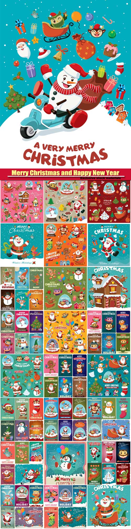 Vintage Christmas vector poster design set